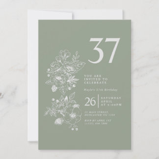 Invitation Sage Vert Fleur Sauvage Botanique 37e Anniversaire