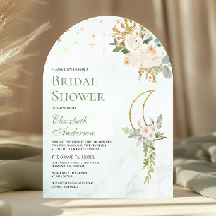 Invitation Sage Vert Fleurs d'Ivoire Lune en Arche Baby Showe