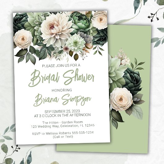 Invitation Sage Vert Fleurs Mariage Bébé Shower