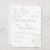 Invitation Sage vert fleurs QR code monochrome mariage (Devant)