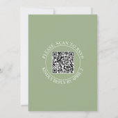 Invitation Sage vert fleurs QR code monochrome mariage (Dos)