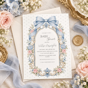 Invitation Sage Vert Fleurs Roses Baby Shower Vintage