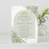 Invitation Sage Vert Floral Arc Moderne Or Quinceanera (Debout devant)
