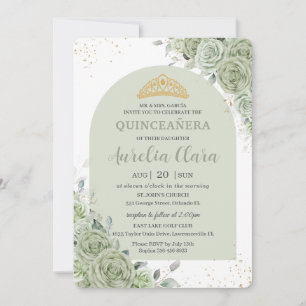 Invitation Sage Vert Floral Arc Moderne Or Quinceanera