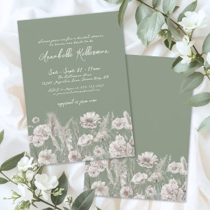 Invitation Sage Vert Floral Boho Shower de Mariage