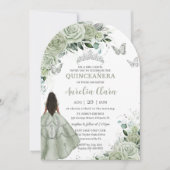Invitation Sage Vert Floral Brown fille Quinceañera XV Arc (Devant)