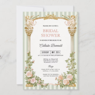 Invitation Sage Vert Floral Cherub Baby Shower de Mariage