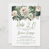Invitation sage vert floral pour 21 ans (Devant)