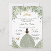 Invitation Sage Vert Floral Tan Brown Princesse Quinceañera (Devant)
