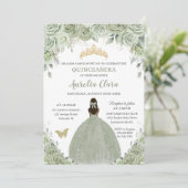Invitation Sage Vert Floral Tan Brown Princesse Quinceañera (Debout devant)