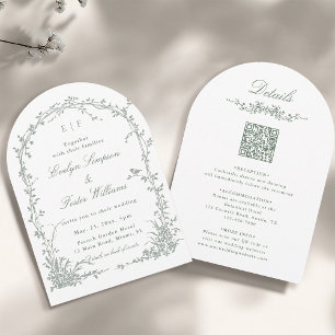 Invitation Sage vert floral tout en un pour cérémonie de mari