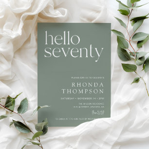 Invitation Sage Vert Hello Soixante-Dix Moderne 70e Anniversa