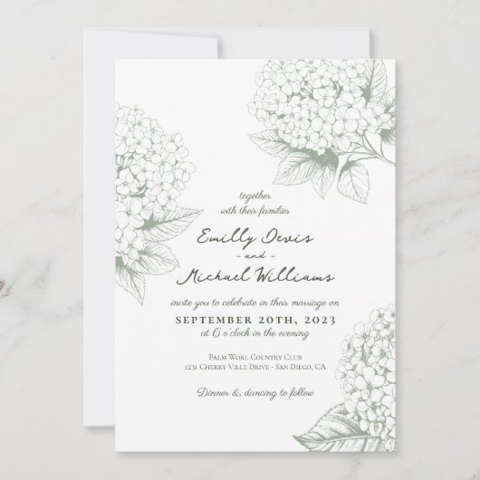 Invitation Sage vert Hydrangea Floral Mariage (Devant)