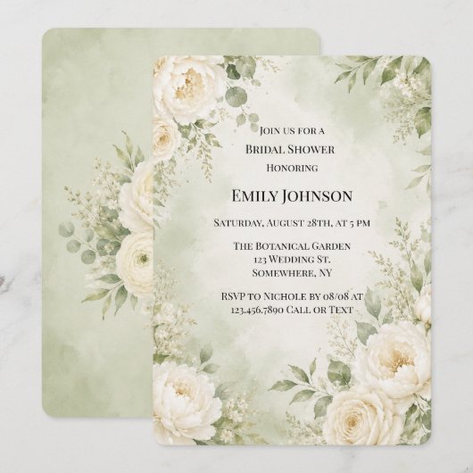 Invitation Sage Vert Ivresse Florale Mariage (Devant / Derrière)