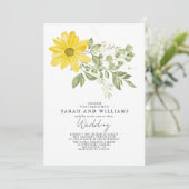 Invitation Sage Vert Jaune Tournesol Floral Boho Mariage (Debout devant)