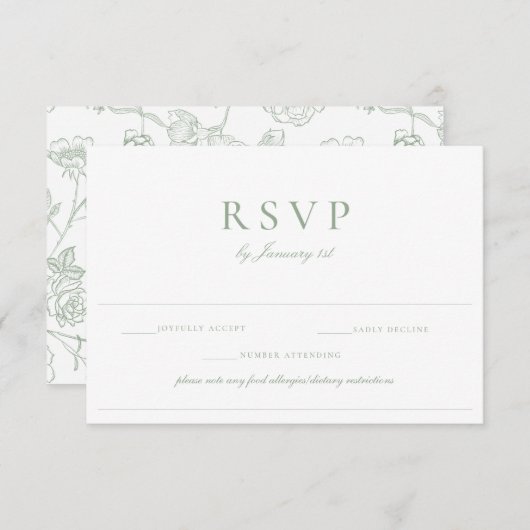 Invitation Sage Vert Mariage Aliments Allergie Régime Restric (Devant / Derrière)