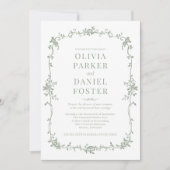 Invitation Sage Vert Mariage Victorien QR Code Tout-en-un (Devant)