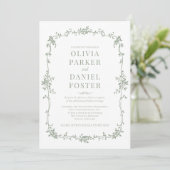 Invitation Sage Vert Mariage Victorien QR Code Tout-en-un (Debout devant)