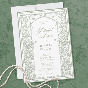 Invitation Sage Vert Mariage Vintage Botanique Treillis Showe