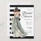 Invitation Sage Vert Mariée Noir Blanc Rayures Baby Shower de (Devant)