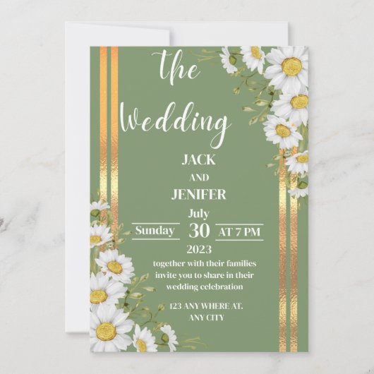 Invitation Sage vert moderne avec blanc Mariage simple (Devant)