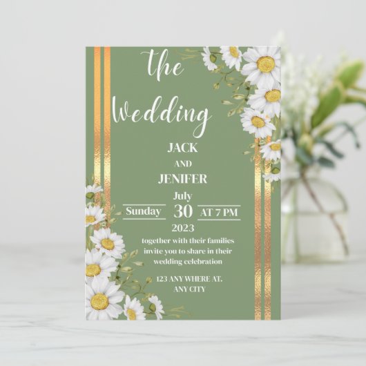 Invitation Sage vert moderne avec blanc Mariage simple (Debout devant)