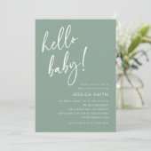 Invitation Sage Vert Moderne Boho Bienvenue Bébé Shower (Debout devant)