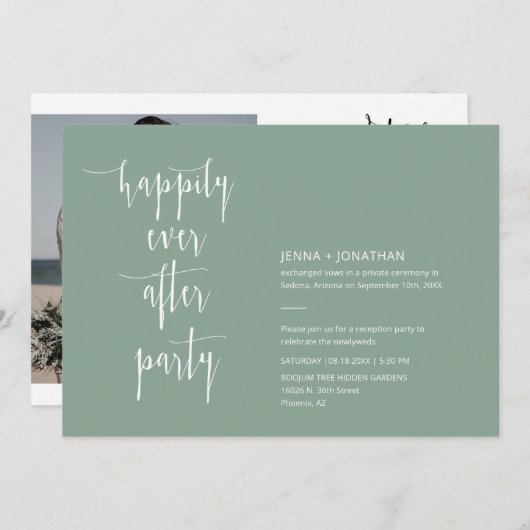 Invitation Sage Vert Moderne Heureusement Jamais Après QR Cod (Devant / Derrière)