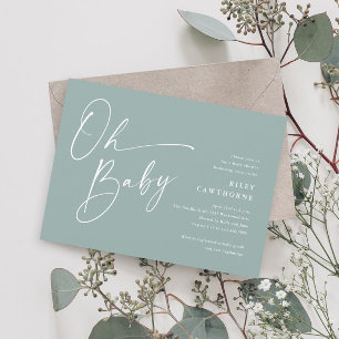 Invitation Sage Vert Moderne Script Oh Baby Shower