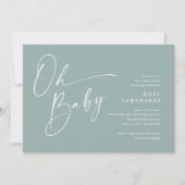 Invitation Sage Vert Moderne Script Oh Baby Shower (Devant)