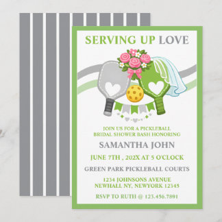 Invitation Sage Vert & Noir Réception de Mariage Pickleball