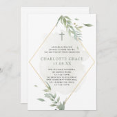 Invitation Sage Vert & Or Aquarelle Baptême de remplissage  (Devant / Derrière)