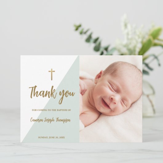Invitation Sage vert or Custom Modern Baby Baptism (Debout devant)