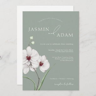 Invitation Sage Vert Orchidées Blanches Initiales Floral Mari
