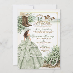 Invitation Sage vert Princesse espagnole Quinceañera 15 Ans