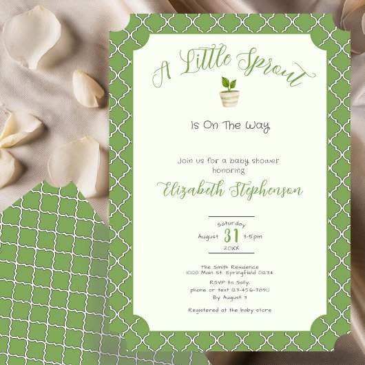 Invitation Sage Vert Quatrefeuille Petite Pousse Baby Shower
