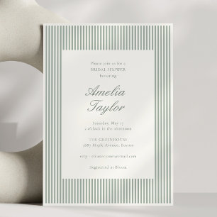 Invitation Sage Vert Rayure Crème Classique Baby Shower de Ma