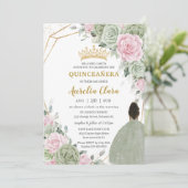Invitation Sage Vert rose Floral Brown fille Quinceañera (Debout devant)