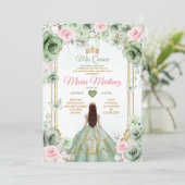 Invitation Sage Vert & Rose Floral Mis Quince 16e anniversair (Debout devant)