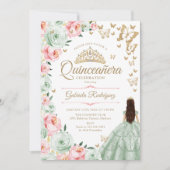 Invitation Sage vert rose Floral Quinceanera (Devant)