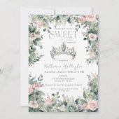 Invitation Sage Vert rose Floral Tiara Crown Silver Sweet 16 (Devant)