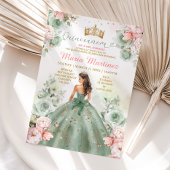 Invitation Sage Vert Rose Pêche Princesse Florale Quinceañera