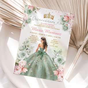 Invitation Sage Vert Rose Pêche Princesse Florale Quinceañera
