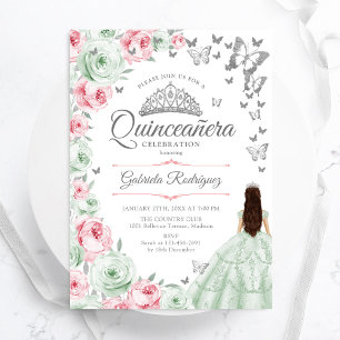 Invitation Sage vert rose Roses Florales Quinceanera
