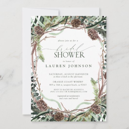 Invitation Sage Vert Rustique Verdure Fête des mariées Pineco (Devant)