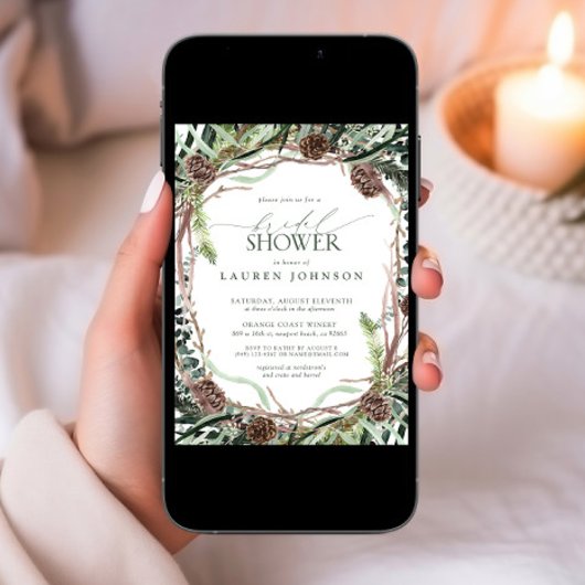 Invitation Sage Vert Rustique Verdure Fête des mariées Pineco