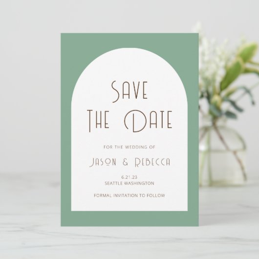 Invitation Sage Vert Simple Minimal Enregistrer Le Mariage Da (Debout devant)