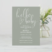 Invitation Sage Vert Tout En Un Code QR Baby Shower Bonjour (Debout devant)