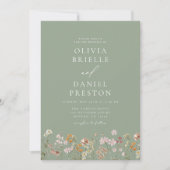 Invitation Sage vert tout en un Fleur sauvage Mariage de code (Devant)