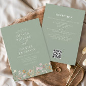 Invitation Sage vert tout en un Fleur sauvage Mariage de code